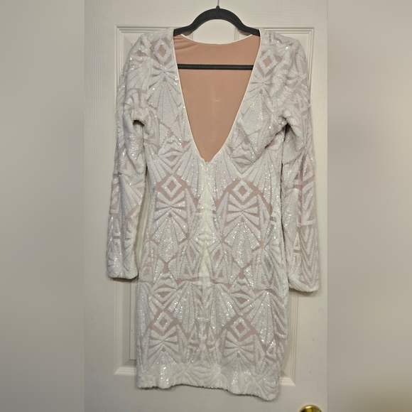 Dress the Population Long Sleeve White Sequin Midi Dress - Picture 3 of 4